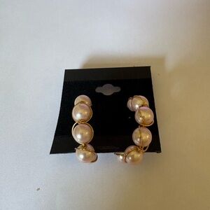 Elegant Gold and Pink Pearl Hoop Earrings